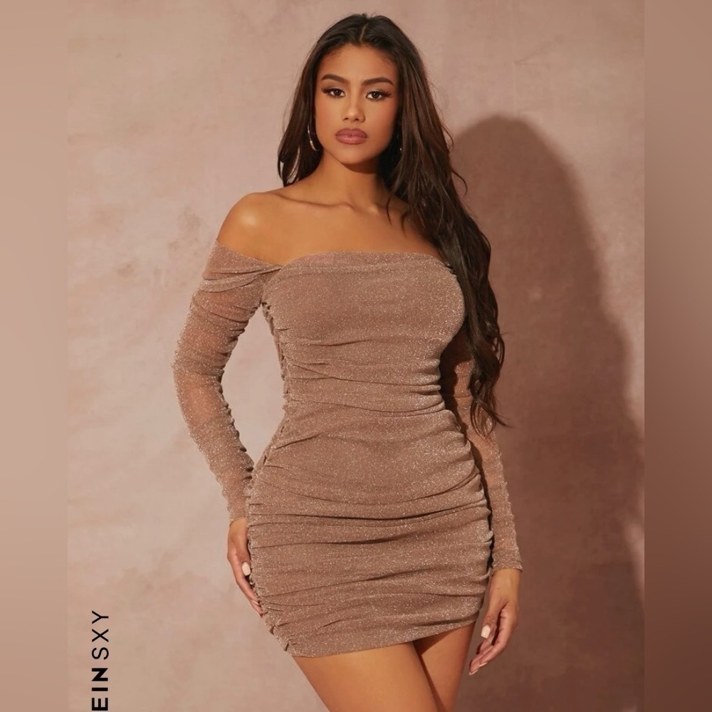 Shein Off The Shoulder Glitter Bodycon Dress